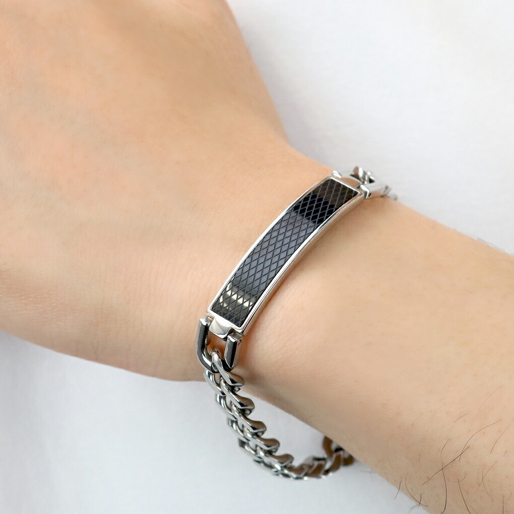 サージカルステンレス ブラック プレート ID ブレスレット ステンレス