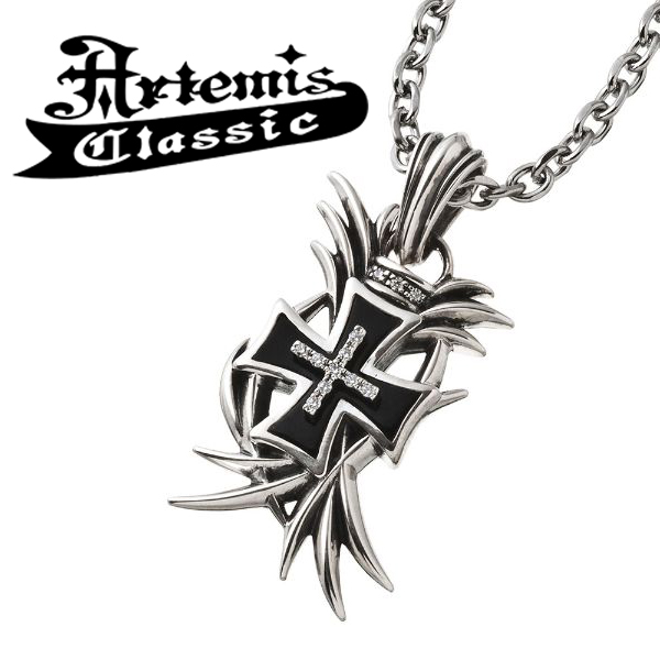 アルテミスクラシック ブーストアイアンクロスペンダント ネックレス Artemis Classic チェーン付き シルバー925 唐草 ブラック  メンズ ネックレス