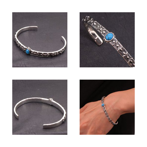 新品定価23,100円 美品 シルバー925 バングル フレア リリー ターコイズ バングル フレア リリー レリーフ ブレスレット バングル