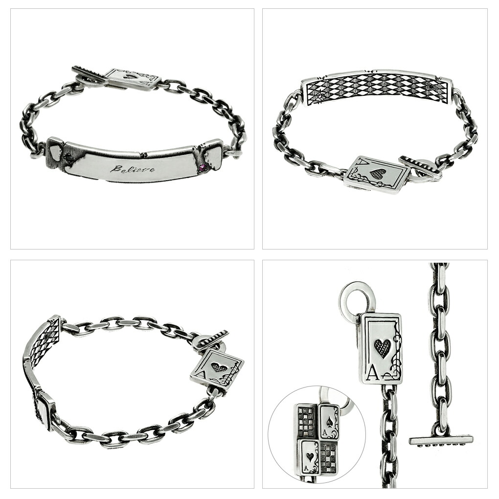 F.A.L トランプ プレート ブレスレット シルバー 925 17.5cm ～ 22.5cm