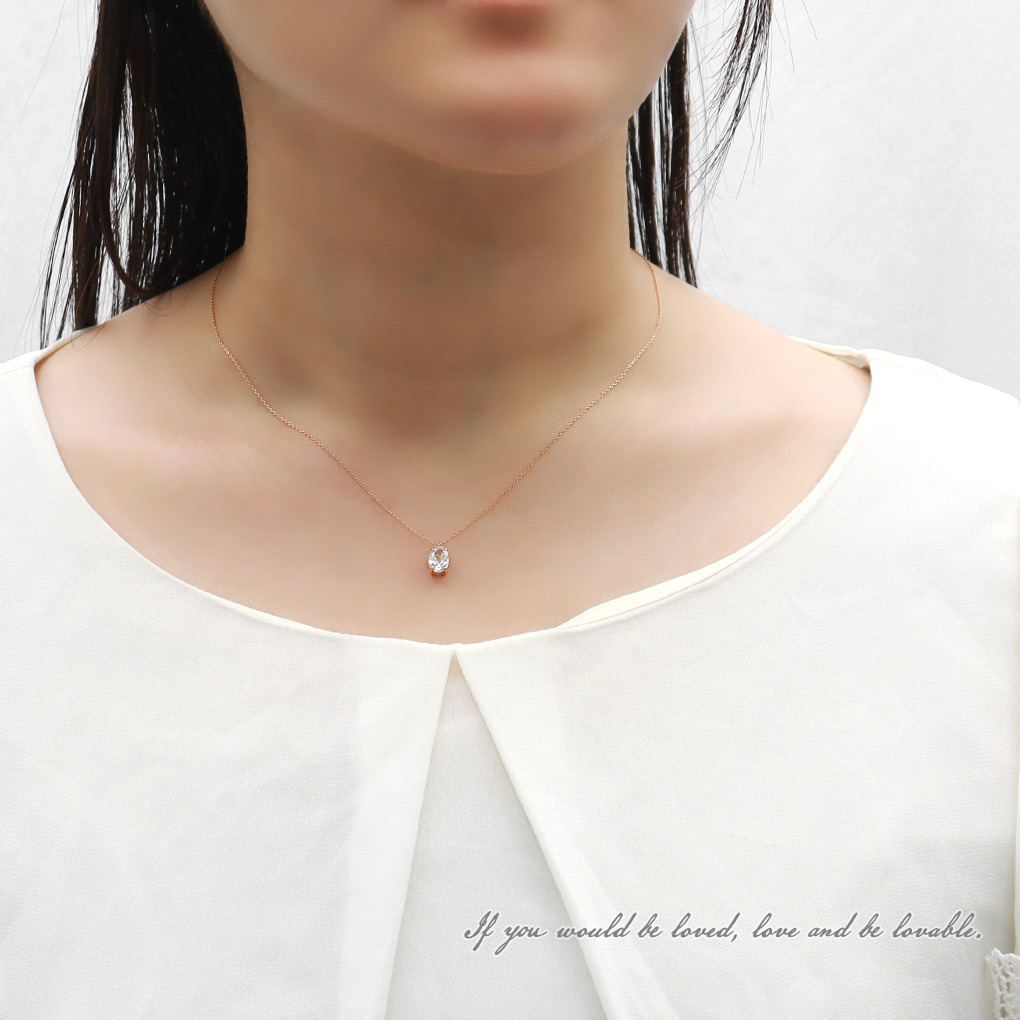 選べる3種 一粒 ホワイトトパーズ ピンクゴールド ネックレス