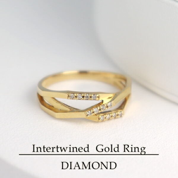 K18 ゴールド 天然 ダイヤモンド 三連 スタイリッシュ リング 18金 18k 指輪 幾何学 ライン 華やか ボリューム 華奢 重ねづけ 上品