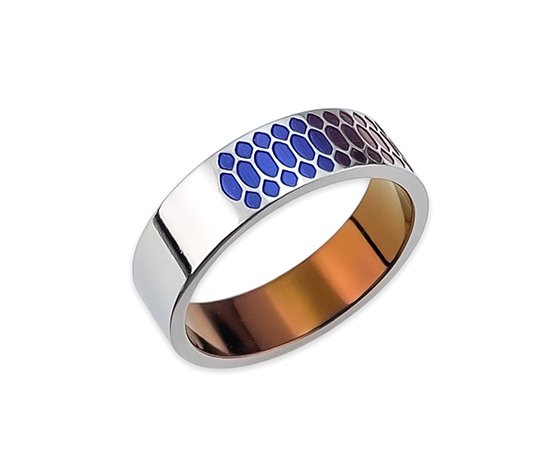 Hizm 鱗紋様リング 6mm 幅 橙×紫×紺 純チタン製 チタンアクセサリー
