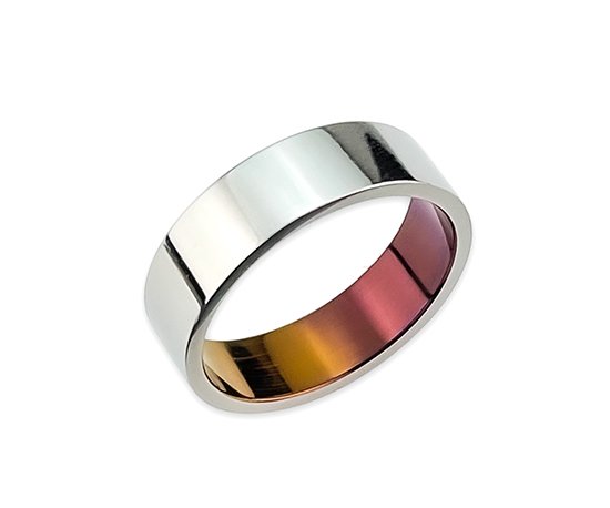 Hizm 鱗紋様リング 6mm 幅 橙×紫×紺 純チタン製 チタンアクセサリー