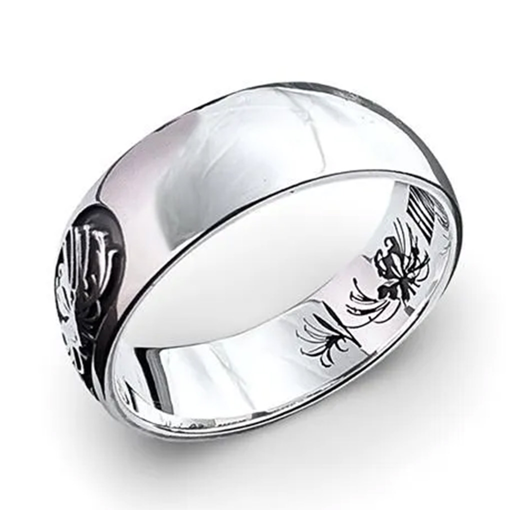 Hizm 燦然 彼岸花 レリーフ リング 指輪 甲丸 7mm幅 シルバー 925 製