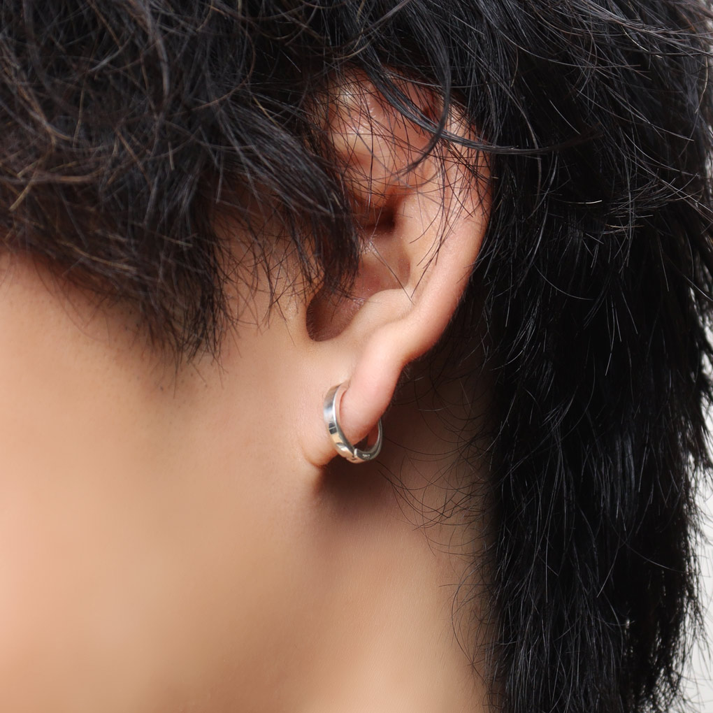 プレーン 平打ち フープピアス ピアス 1P 片耳用 シルバー 925