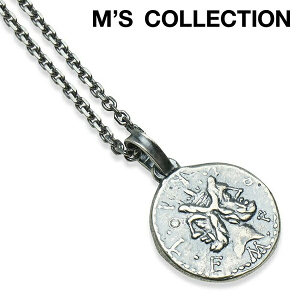 Ms collection エムズコレクション ネックレス アンティーク ローマコイン M シルバー ペンダント チェーン付き シルバー925 コイン