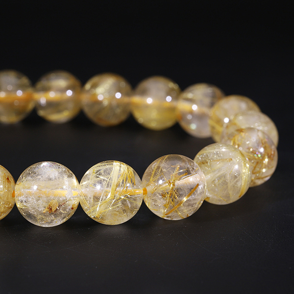 ゴールドルチルクォーツ ブレスレット 10mm 18.5cm メンズL レディース