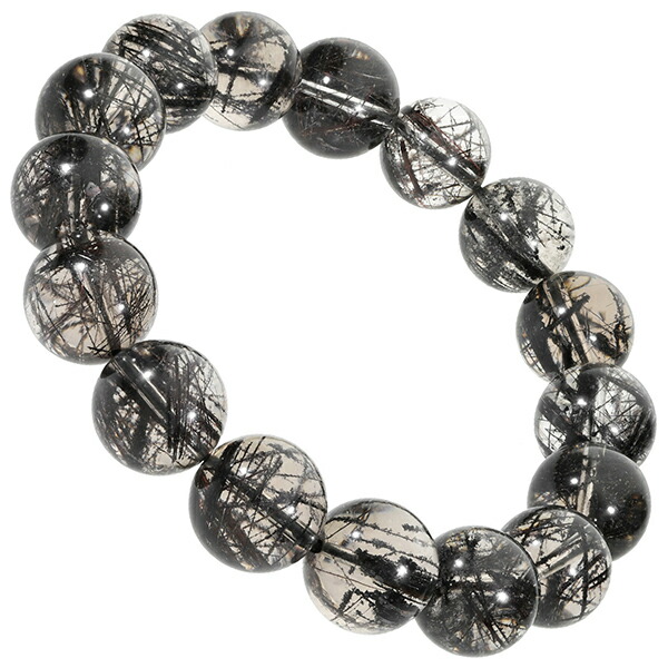 天然石 ブラックルチルクォーツブレスレット ルチルクォーツ ブラックルチルクォーツ 高品質 ブレスレット 13.4mm 19cm