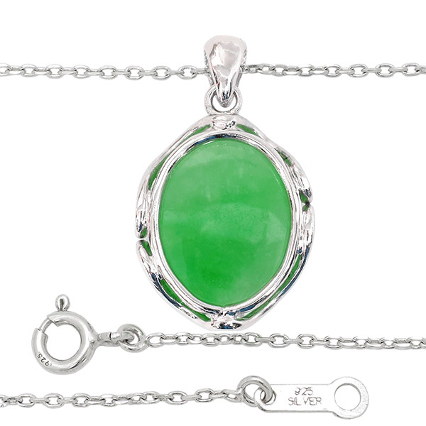 送料無料】 高品質 本翡翠 シルバーネックレス【ギフトBOX付き