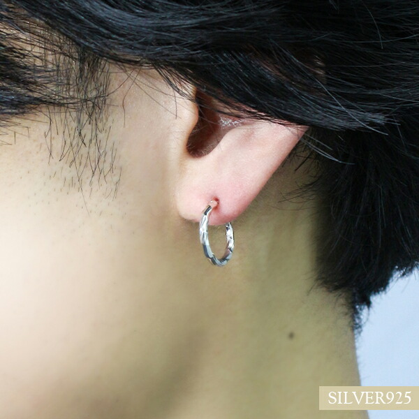 シルバー925 Silver ビッグツイストフープピアス/軽研磨仕上げ/両耳 シルバー925 Sterling フープピアス/軽研磨仕上げ/20mm/両耳