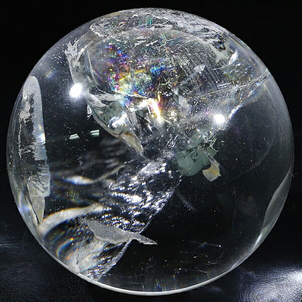 綺麗　高透明❣️天然石　 緑幽霊レインボーオーラ水晶 丸玉　スフィア 79.8ミリ 虹入り水晶丸玉（丸玉）【R-Quartz24-002】