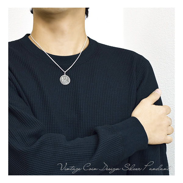 アラブ コイン シルバー ネックレス (チェーン付き) アラビア 鷹 硬貨