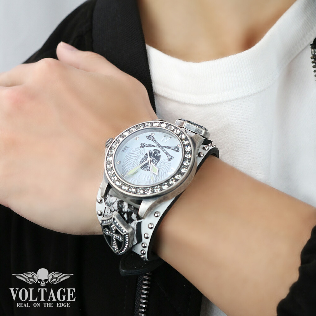 VOLTAGE VO-027 WINGSKULL 腕時計 VOLTAGE 時計 WING SKULL LEATHER ホワイト 腕時計 ウォッチ 白