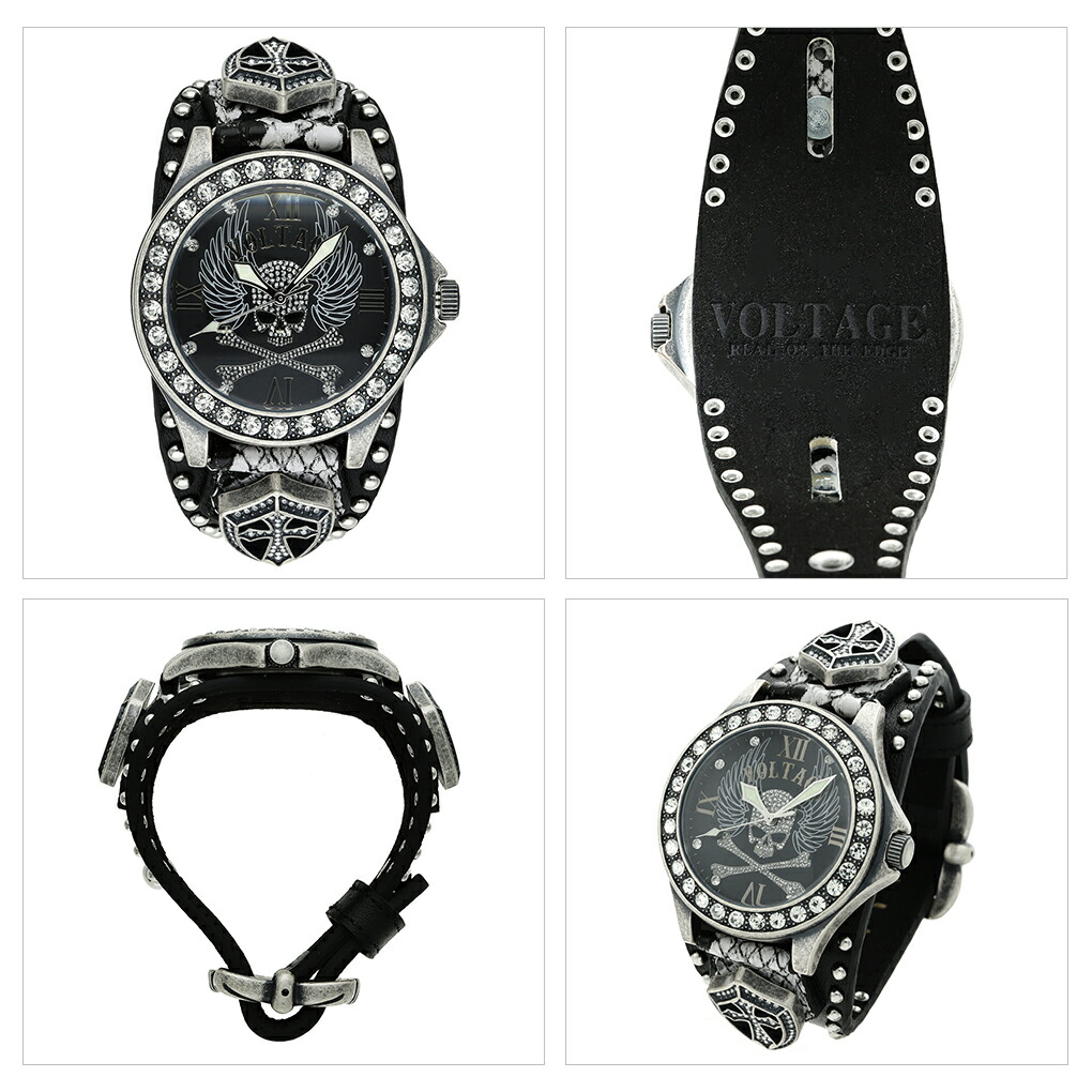 VOLTAGE 時計 WING SKULL LEATHER ブラック 腕時計 ウォッチ 黒