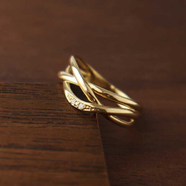 K18 ダイヤモンド 三連 ウェーブ リング 18金 18k ゴールド 曲線