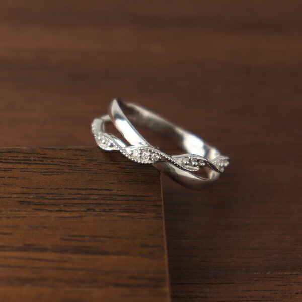 K18 二連 クロスライン ホワイトゴールド リング 18金 18k ゴールド