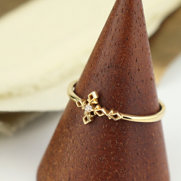 K18 ダイヤモンド クロス リング 指輪 ゴールド 18金 18k 透かし
