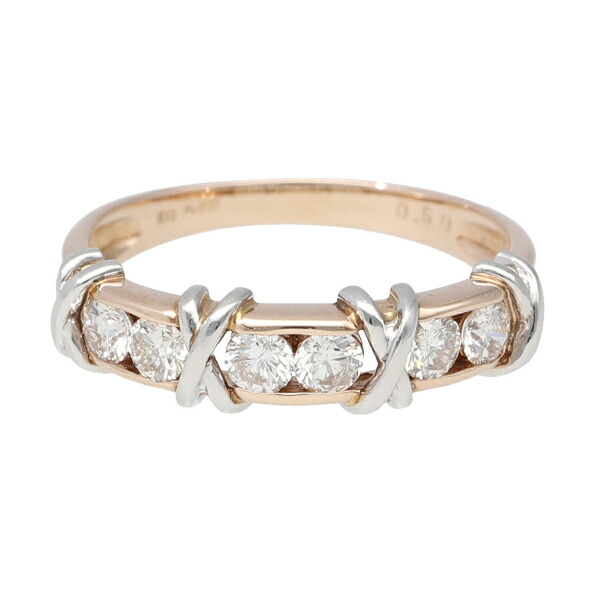 K18 PT900 ダイヤモンド クロス ピンクゴールド リング 指輪 18金 18k