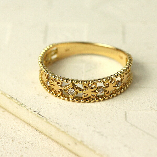 K18ダイヤモンドリング 12号 チェーンデザイン 18金 ダイヤモンド