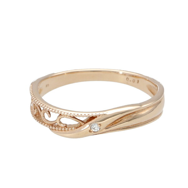 K18 ハーフ 透かし アラベスク ピンクゴールド リング 18金 18k