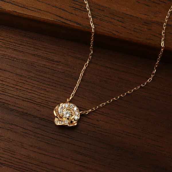 薔薇 ダイヤモンド ネックレス ローズ K10 ピンクゴールド
