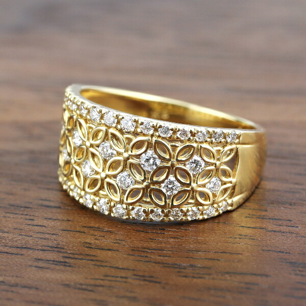 K18ゴールド 花模様 透かしリング2.1グラム K18ゴールド 花模様 透かし