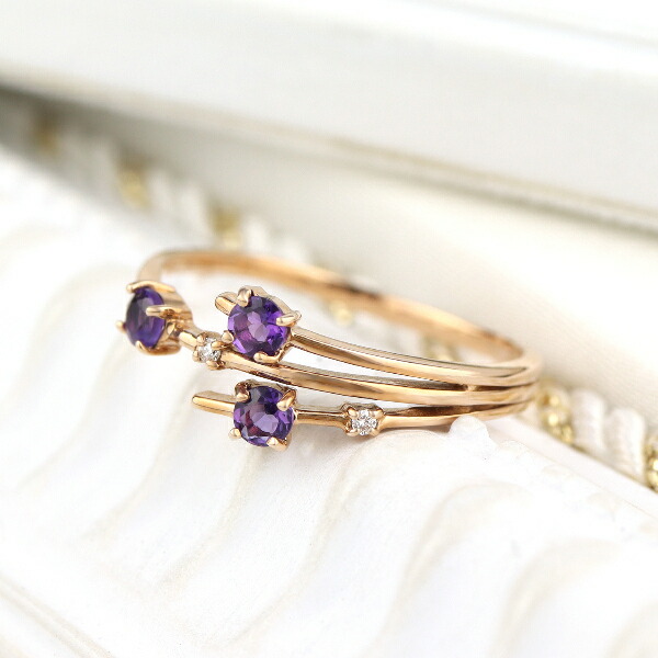 K18 アメジスト ダイヤモンド ピンクゴールド リング 指輪 天然石